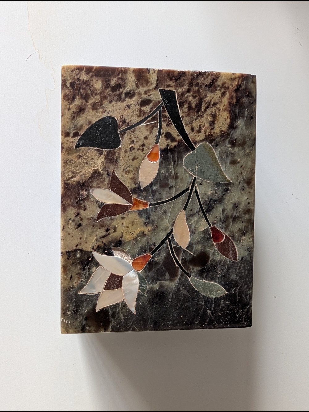 Inlaid Soapstone 4" Rectangular Trinket Box